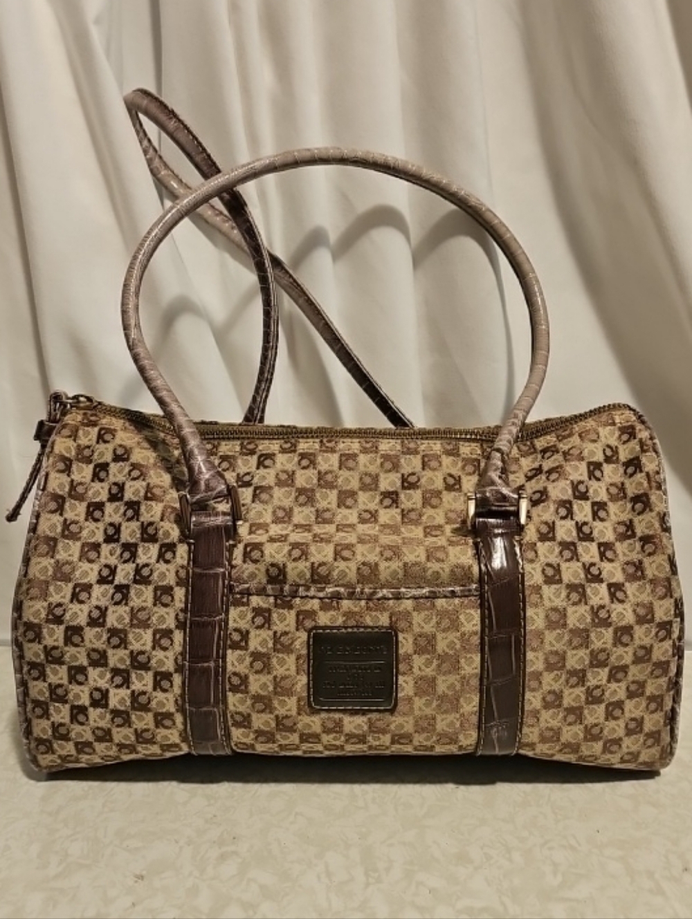 Liz Claiborne Beige and Brown Signature Barrel Satchel
